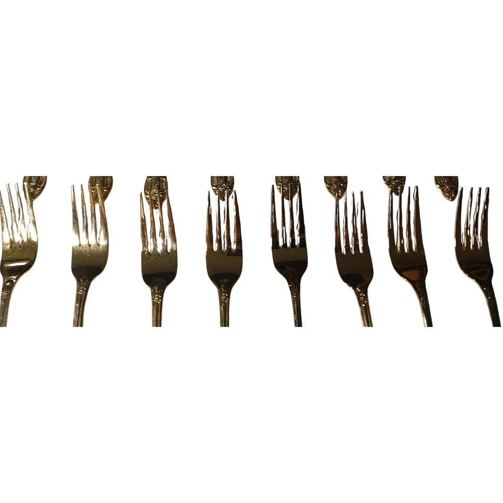 Hanford Forge HF Ltd Gold Pierced Rose Versaolles‎ Stainless Flatware 40 pcs SEE